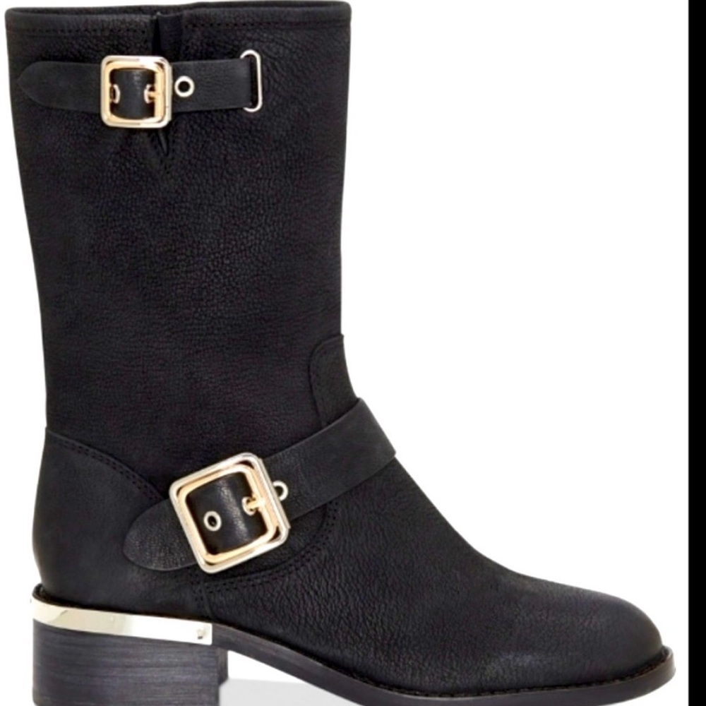 Vince Camuto Windy Moto Black Leather Ankle Boots size 8.5